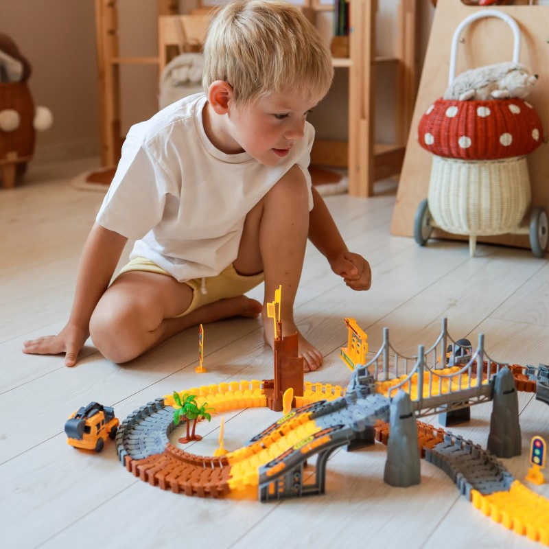 WOOPIE Tor Samochodowy XXL Kolejka Elektryczna Plac Budowy 174 el.