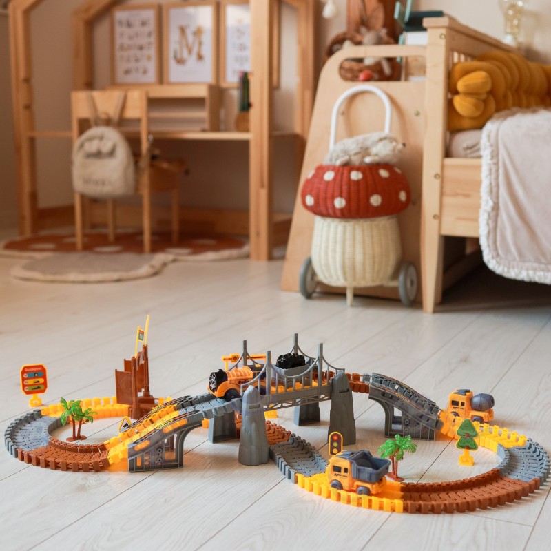 WOOPIE Tor Samochodowy XXL Kolejka Elektryczna Plac Budowy 174 el.