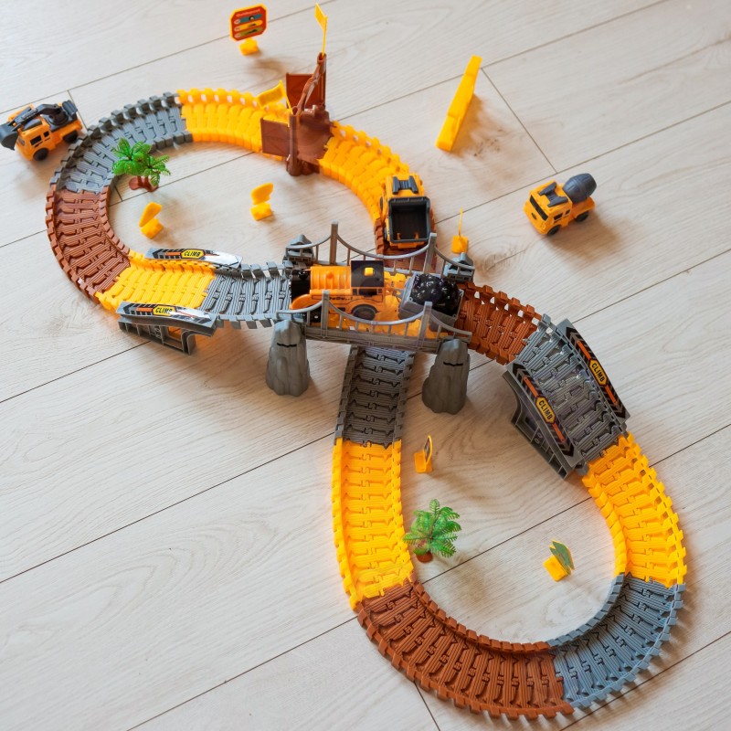 WOOPIE Tor Samochodowy XXL Kolejka Elektryczna Plac Budowy 174 el.