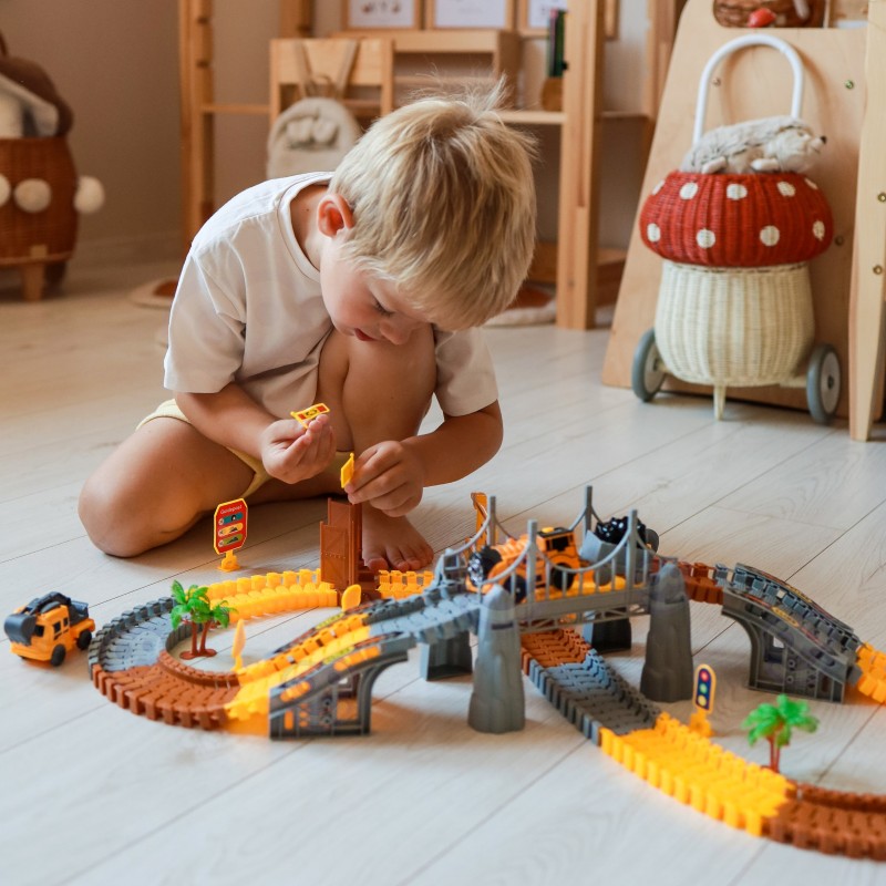 WOOPIE Tor Samochodowy XXL Kolejka Elektryczna Plac Budowy 174 el.