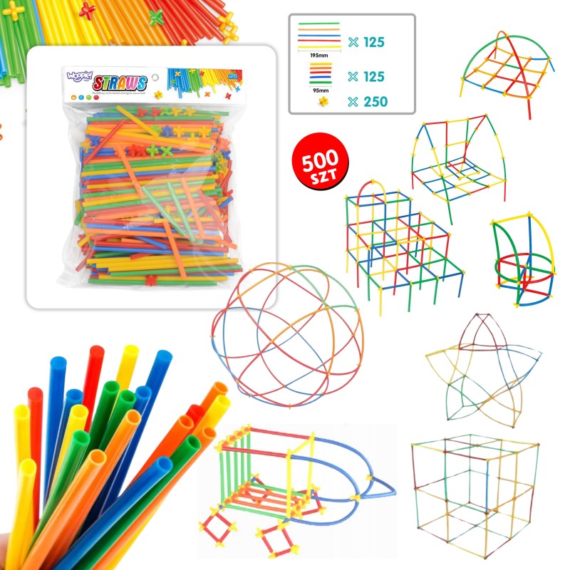 WOOPIE Kreatívna Stavebnica - Farebné Konštrukčné Slamky 500 ks.