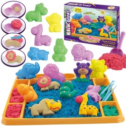 WOOPIE Kinetický Piesok Sada XXL ZOO Mini Pieskovisko s Formičkami 1,2 Kg