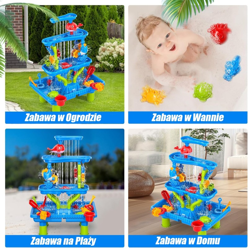WOOPIE Poschodový Vodný Stolík a Pieskovisko s Vodopádom 4v1 Delfín