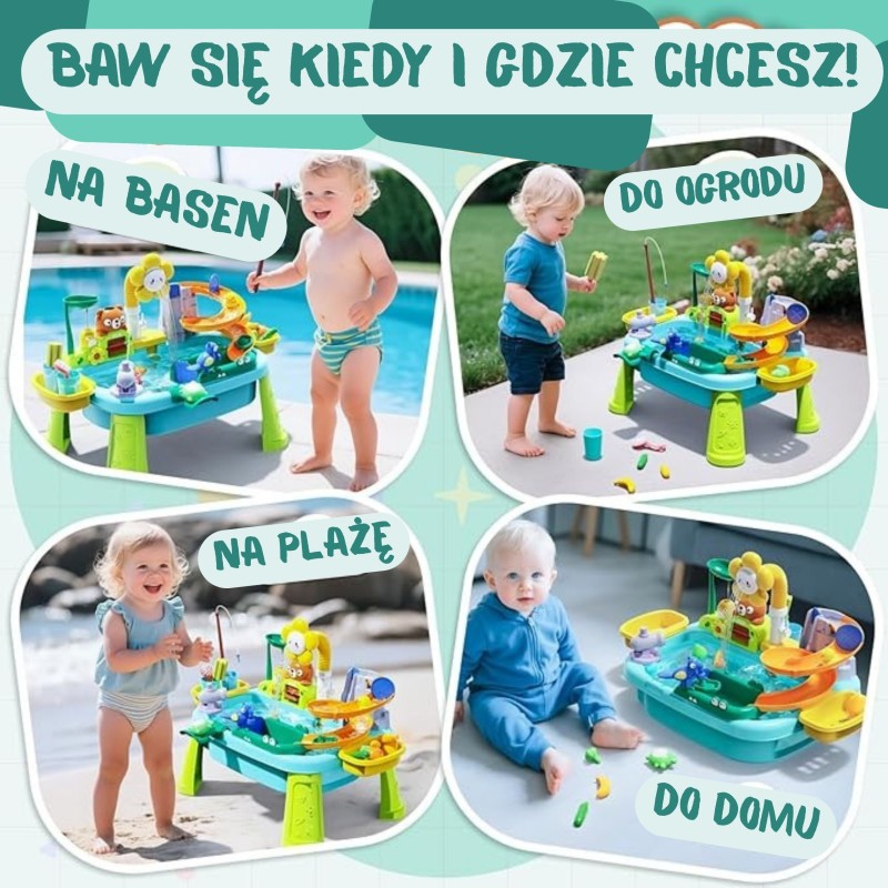 WOOPIE Vodný stôl 4v1 Vodné ihrisko | Chytanie rybičiek a šmykľavka