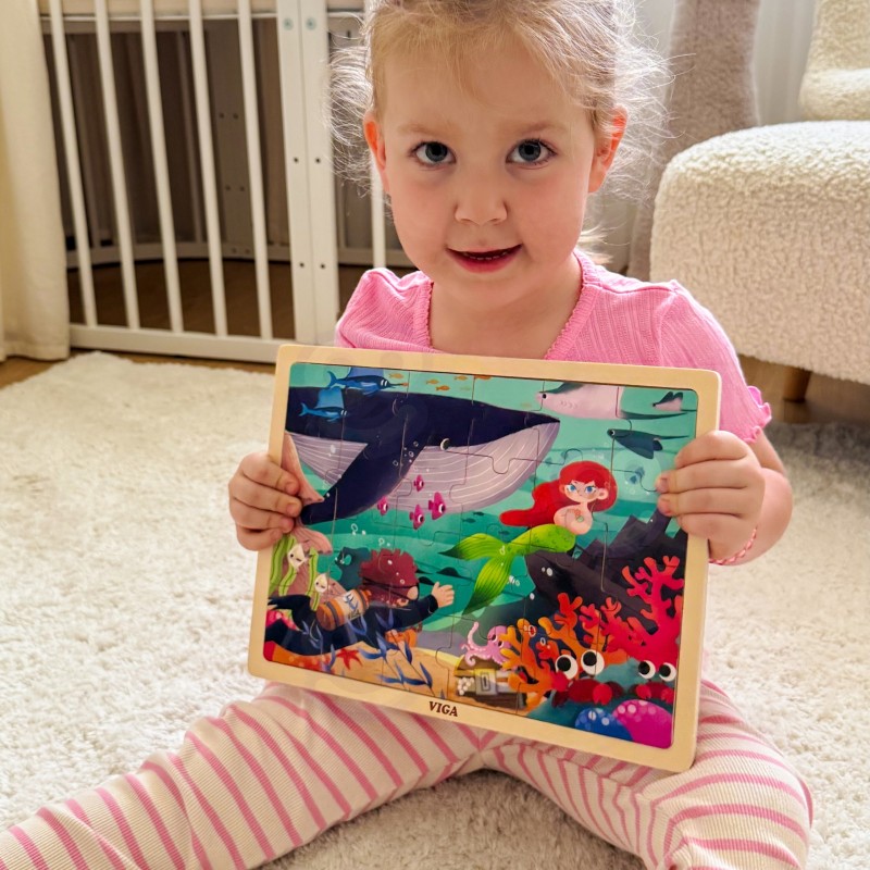 VIGA Drewniane Puzzle Układanka 24 el. Sekrety Morza