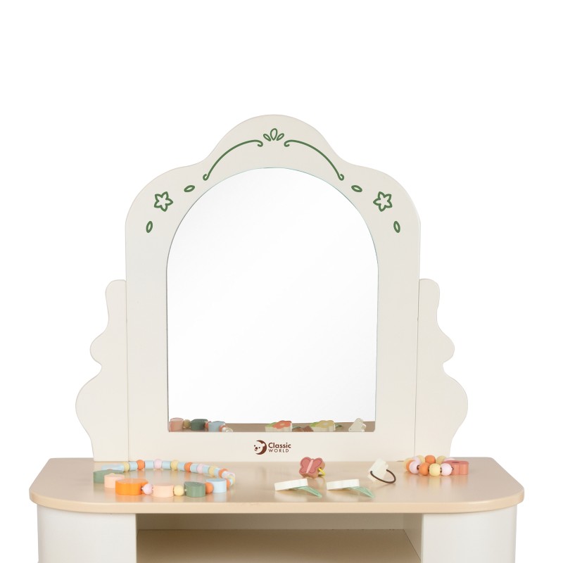 CLASSIC WORLD Drevený Kozmetický Stolík so Zrkadlom a Príslušenstvom