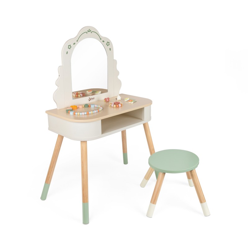 CLASSIC WORLD Drevený Kozmetický Stolík so Zrkadlom a Príslušenstvom