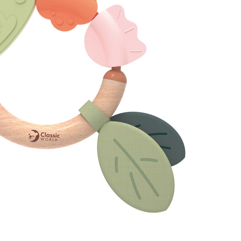CLASSIC WORLD Drevená hrkálka a hryzadlo 2v1 | Senzorická hračka pre bábätká