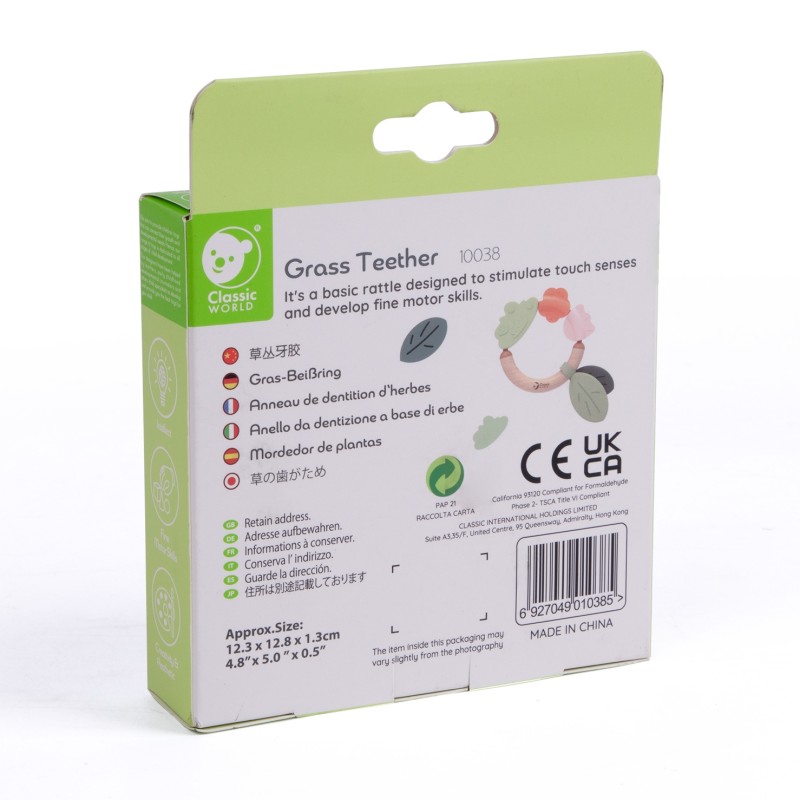 CLASSIC WORLD Drevená hrkálka a hryzadlo 2v1 | Senzorická hračka pre bábätká