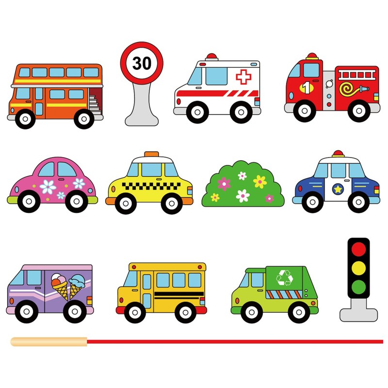 Viga Drevená prevliekačka Vozidlá | Montessori hračka na navliekanie