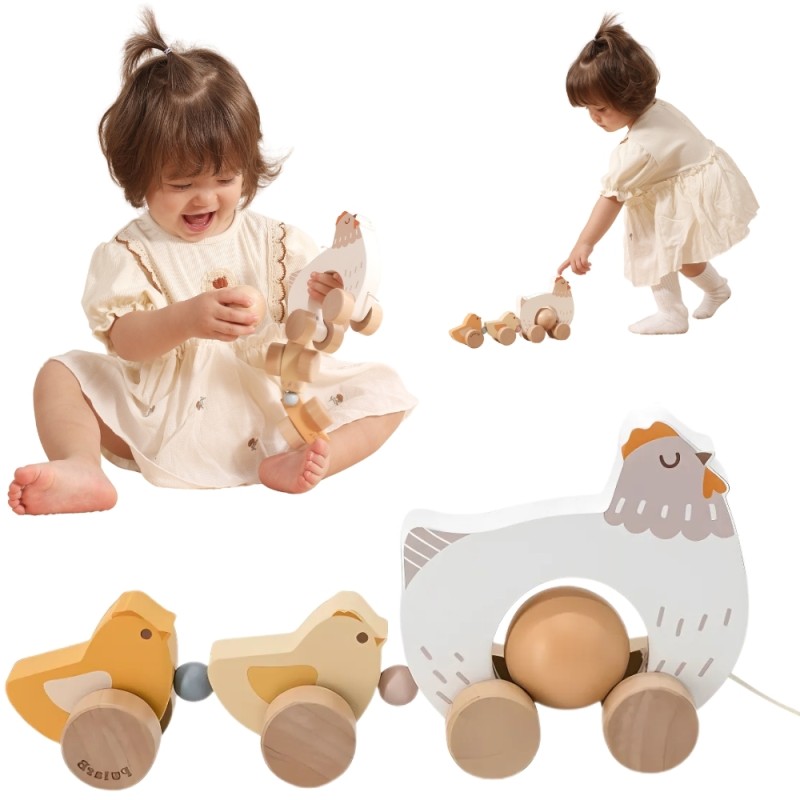 VIGA PolarB Drevená Sliepočka s Kuriatkami na Ťahanie