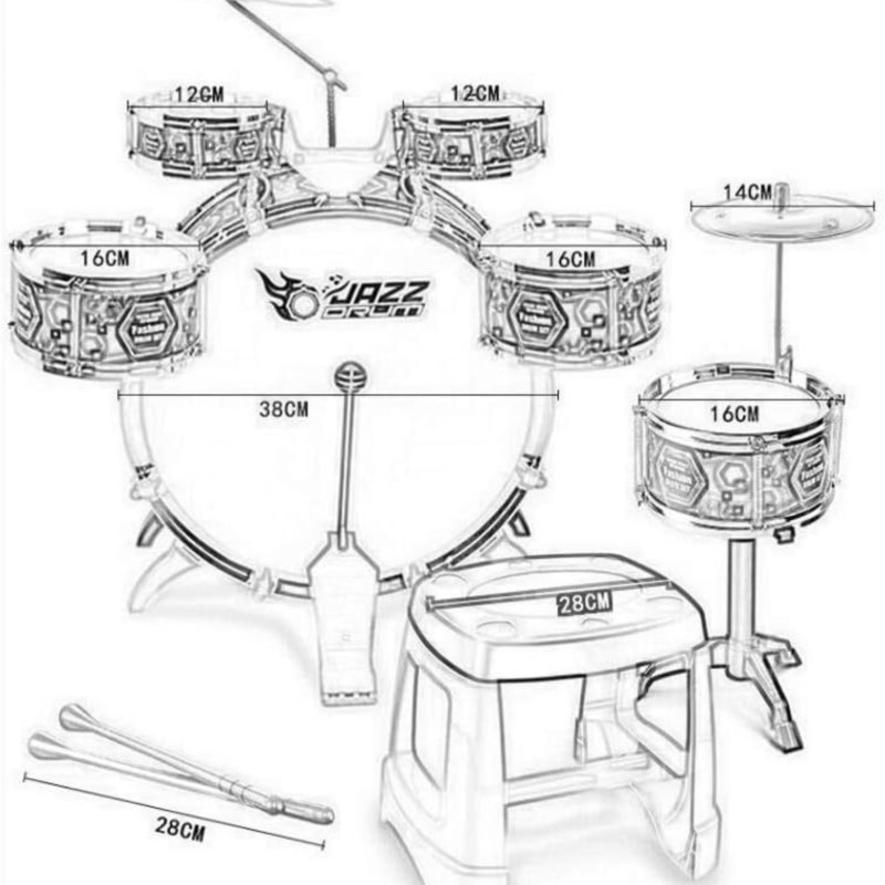 WOOPIE Sada Detských Hudobných Nástrojov 6 Bubnov 2 Činely + Stolička