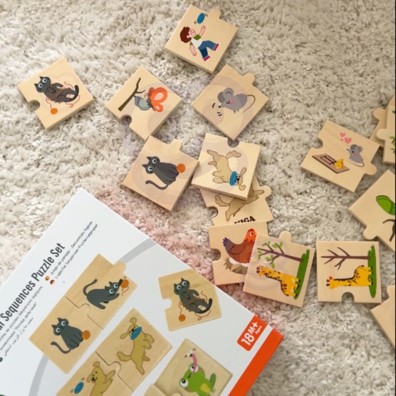 VIGA Drewniana Układanka Puzzle Dopasuj Czynności Zwierząt