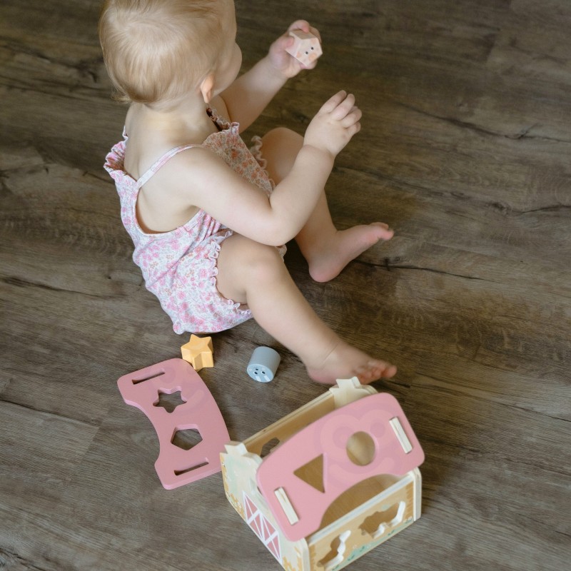 WOOPIE GREEN Drewniana Farma Sorter Kształtów i Kolorów 13 el.