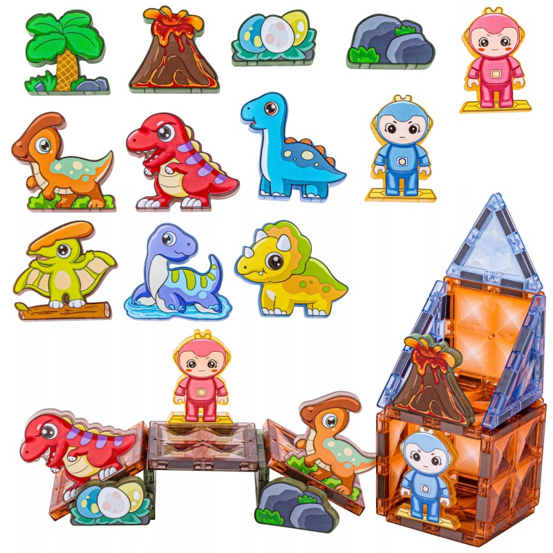 WOOPIE Svietiaca magnetická stavebnica Dinopark | Veľká sada Jurský svet 124 ks