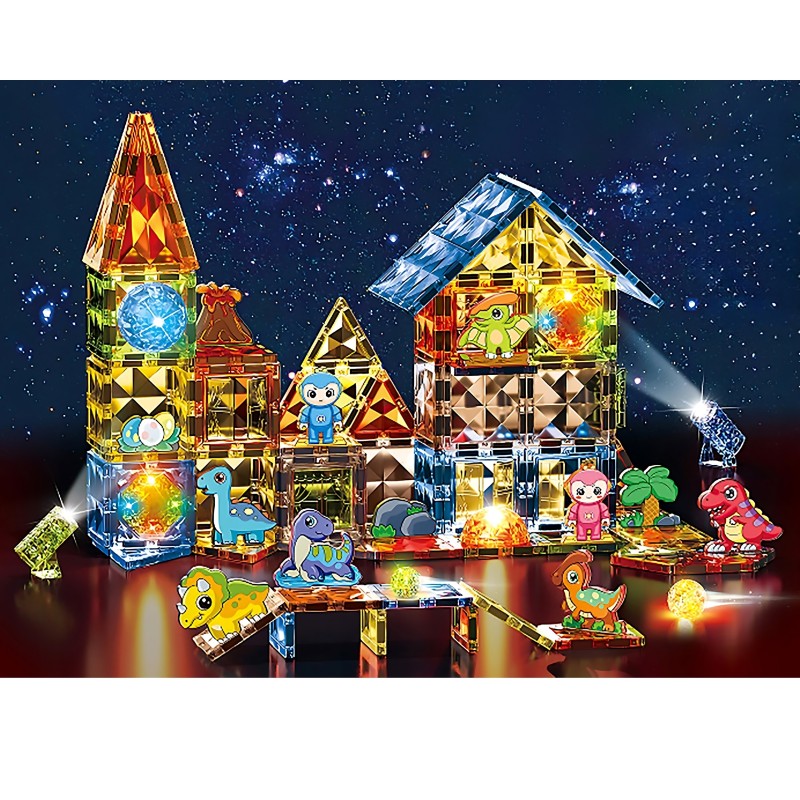 WOOPIE Svietiaca magnetická stavebnica Dinopark | Veľká sada Jurský svet 124 ks