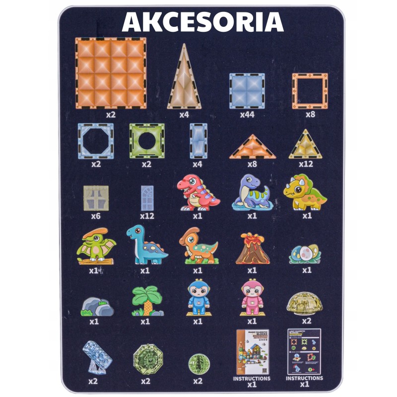 WOOPIE Svietiaca magnetická stavebnica Dinopark | Veľká sada Jurský svet 124 ks