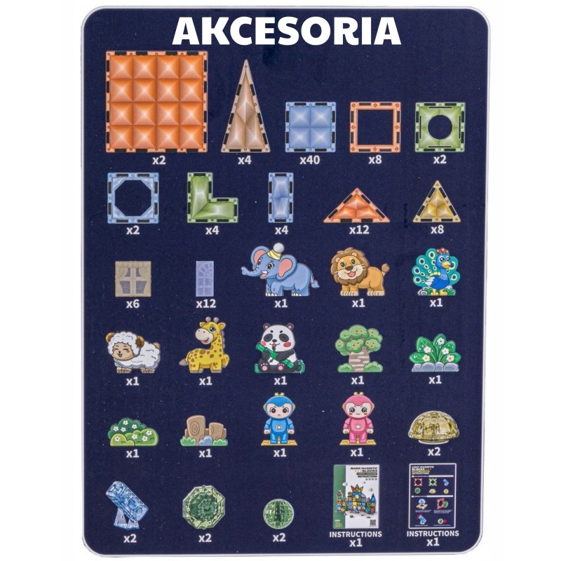 WOOPIE Svietiaca magnetická stavebnica ZOO | Veľká sada Svet zvierat 124 ks