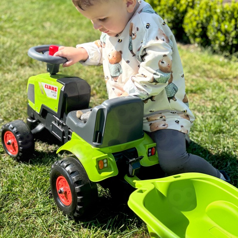 FALK Traktorek Baby Claas Axos 310 Zielony z Przyczepką od 1 roku