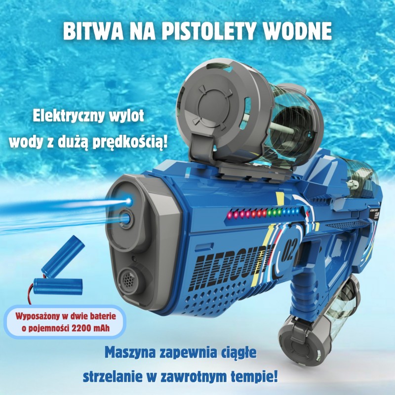 WOOPIE Elektrický vodný samopal Merkúr | Automatická pištoľ na vodu s 3 zásobníkmi
