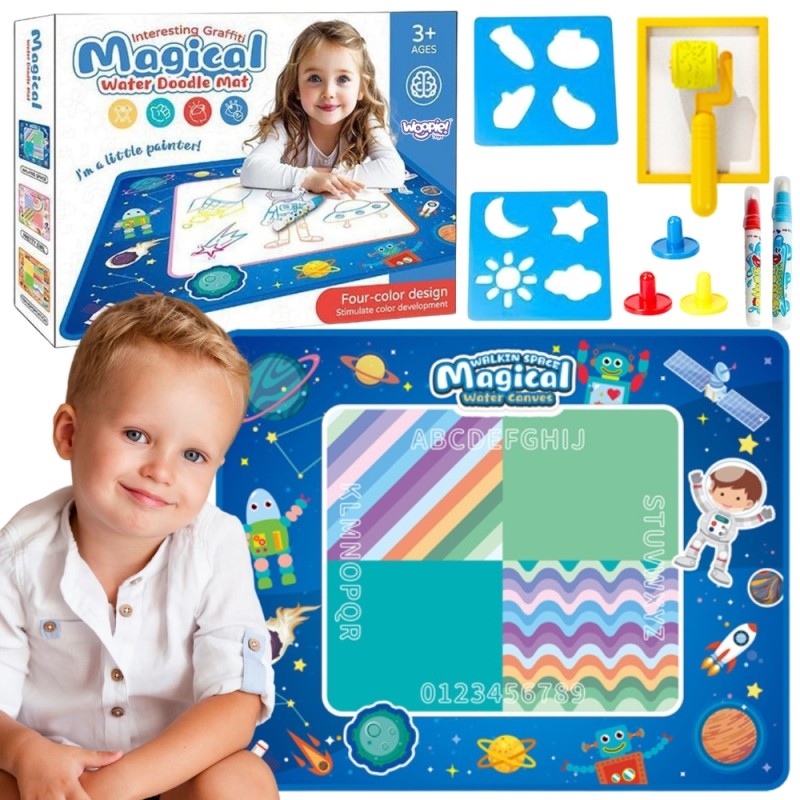 WOOPIE Svietiaca Podložka na Maľovanie Vodou 100x80cm Modrý Vesmír