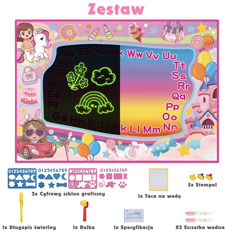 WOOPIE Svietiaca Podložka na Maľovanie Vodou 100x70cm