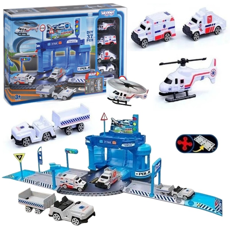 WOOPIE Viacposchodová parkovacia garáž s autíčkami a vrtuľníkom | 37 ks