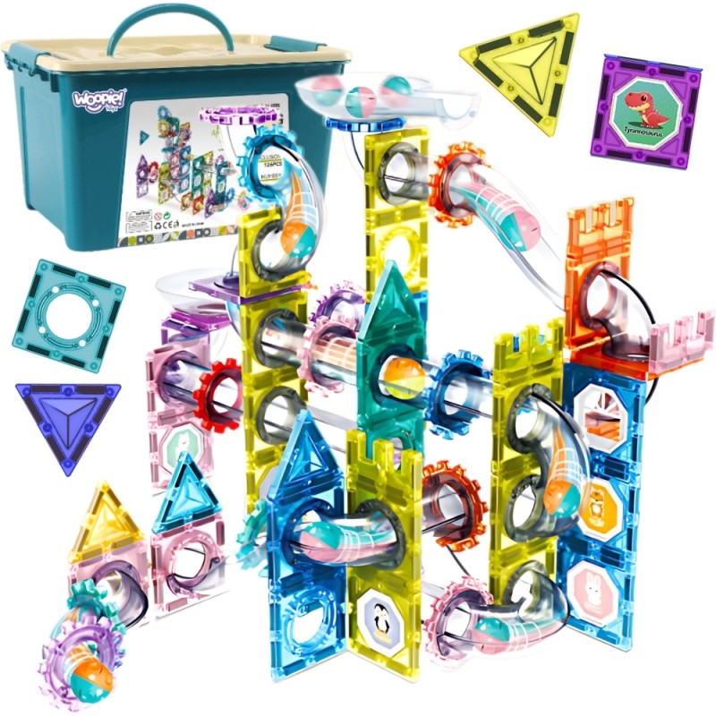 WOOPIE Klocki Magnetyczne Konstrukcyjne 3D Zestaw Edukacyjny Tor Kulkowy Kulodrom 126el.el.