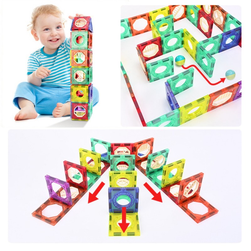 WOOPIE Klocki Magnetyczne Konstrukcyjne 3D Zestaw Edukacyjny Tor Kulkowy Kulodrom 126el.el.