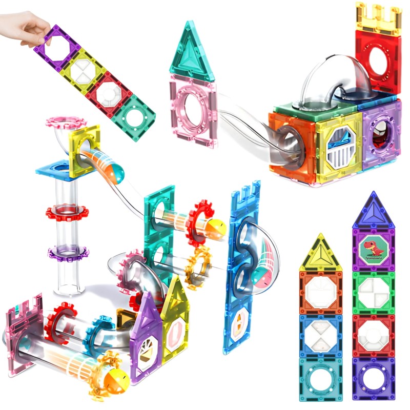 WOOPIE Klocki Magnetyczne Konstrukcyjne 3D Zestaw Edukacyjny Tor Kulkowy Kulodrom 126el.el.