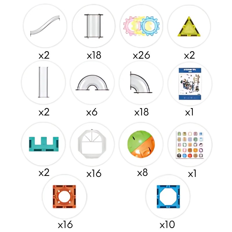 WOOPIE Klocki Magnetyczne Konstrukcyjne 3D Zestaw Edukacyjny Tor Kulkowy Kulodrom 126el.el.