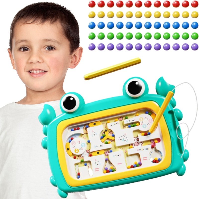 WOOPIE Montessori hračka Modrý Krab | Magnetický labyrint na triedenie guličiek