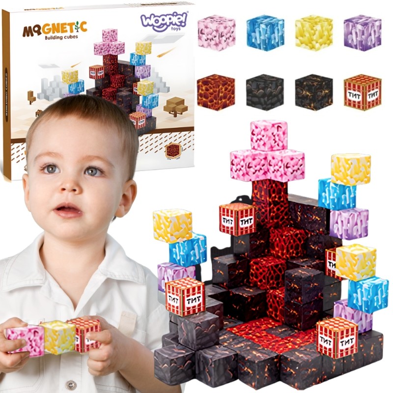 WOOPIE Magnetické pixelové kocky v štýle Minecraft | Kreatívna stavebnica 74 ks