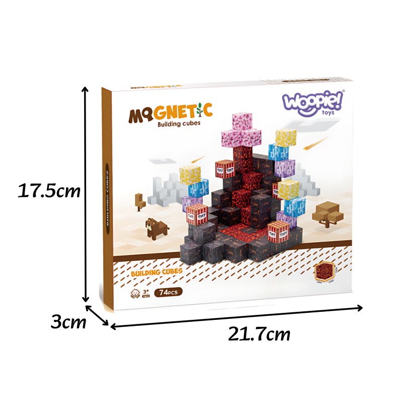 WOOPIE Magnetické pixelové kocky v štýle Minecraft | Kreatívna stavebnica 74 ks