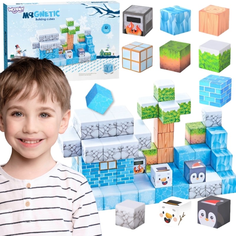WOOPIE Magnetické Skladačky 3D Kocky - Zimný Svet Kociek