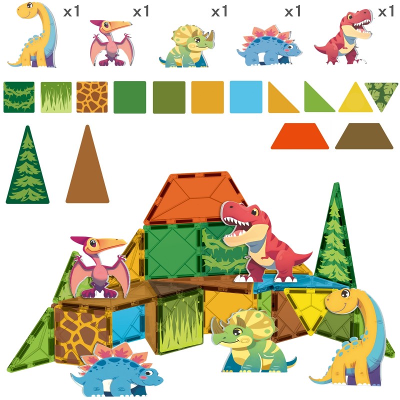 WOOPIE Magnetická stavebnica Dinosaury | Veľké kocky s figúrkami 30 ks