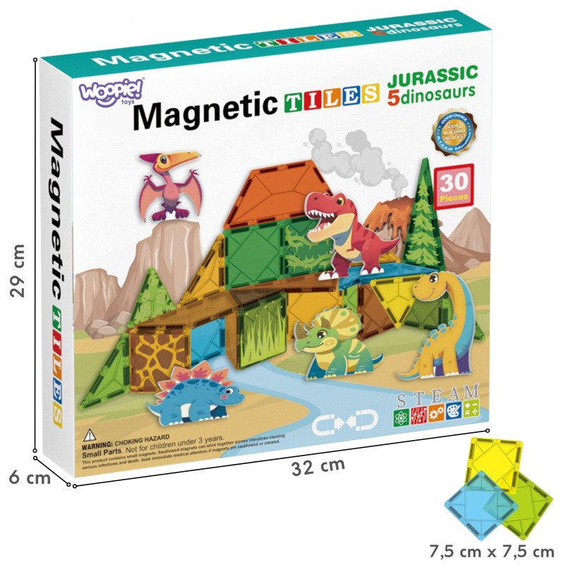 WOOPIE Magnetická stavebnica Dinosaury | Veľké kocky s figúrkami 30 ks