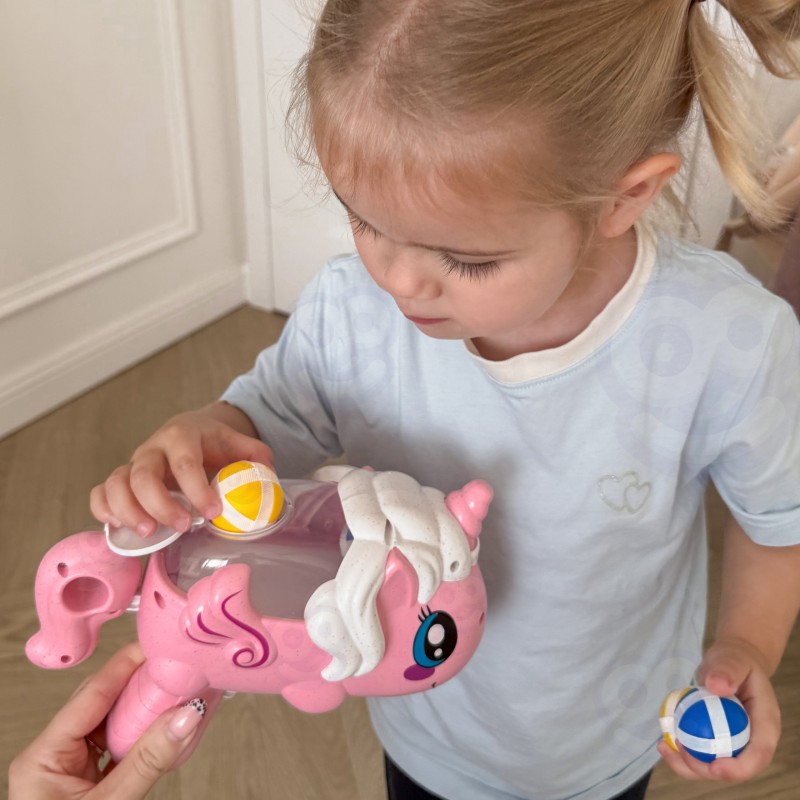 WOOPIE Pištoľ Jednorožec a terč | Sada 2v1 s loptičkami na suchý zips