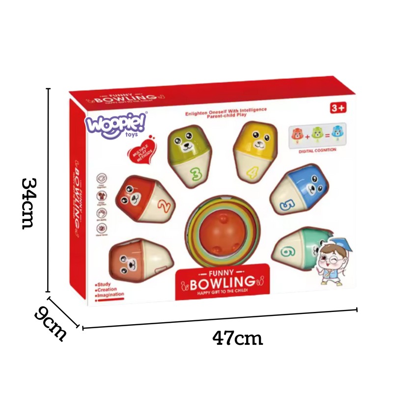 WOOPIE Detský bowling Medvedíky 3v1 | Kolky, hádzanie krúžkov a skladacia veža