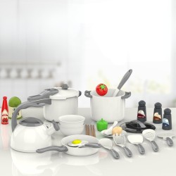 WOOPIE Veľká kuchynská sada pre deti | Detské hrnce, panvica a riad 32 ks (Biela)