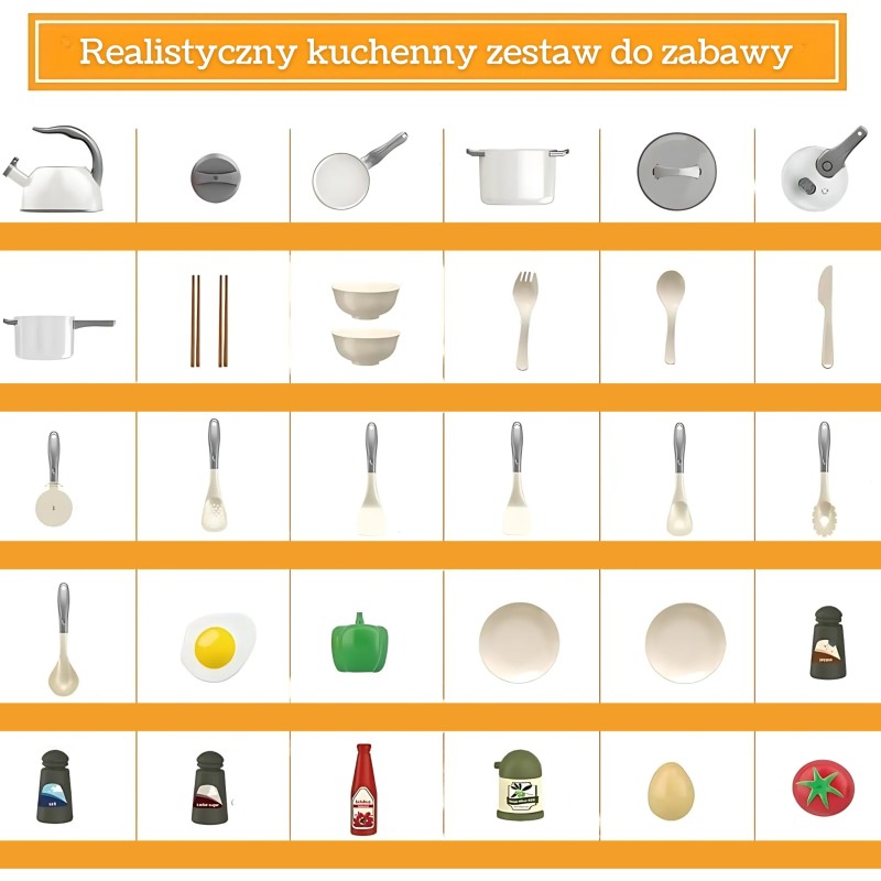 WOOPIE Veľká kuchynská sada pre deti | Detské hrnce, panvica a riad 32 ks (Biela)