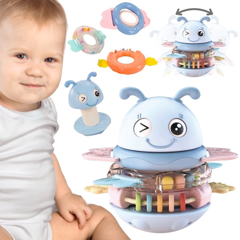 Woopie Baby Hojdací Vstávačik Včielka 5v1 | Skladacia veža so zvukmi, hrkálka a hryzadlo