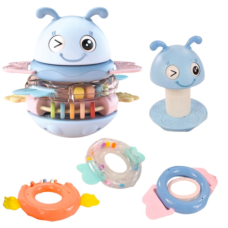 Woopie Baby Hojdací Vstávačik Včielka 5v1 | Skladacia veža so zvukmi, hrkálka a hryzadlo