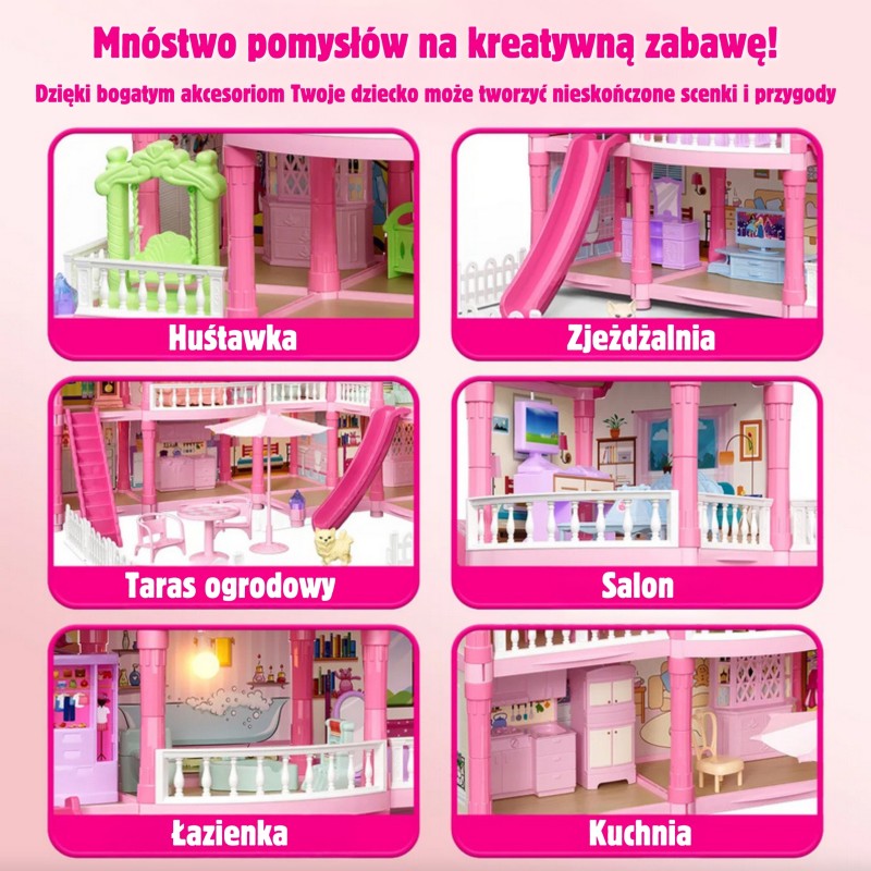 WOOPIE Obrovský domček pre bábiky Vila | Trojposchodový set s nábytkom a bábikou 296 ks