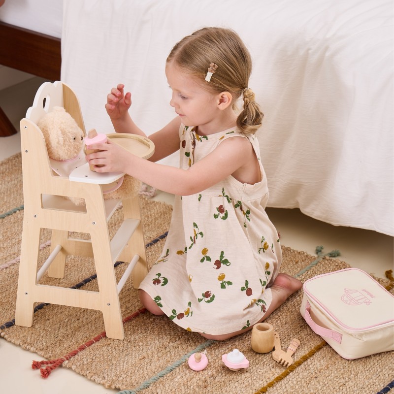 VIGA PolarB Drewniany Zestaw do Karmienia Lalki Torba - z Butelką i Śliniaczkiem
