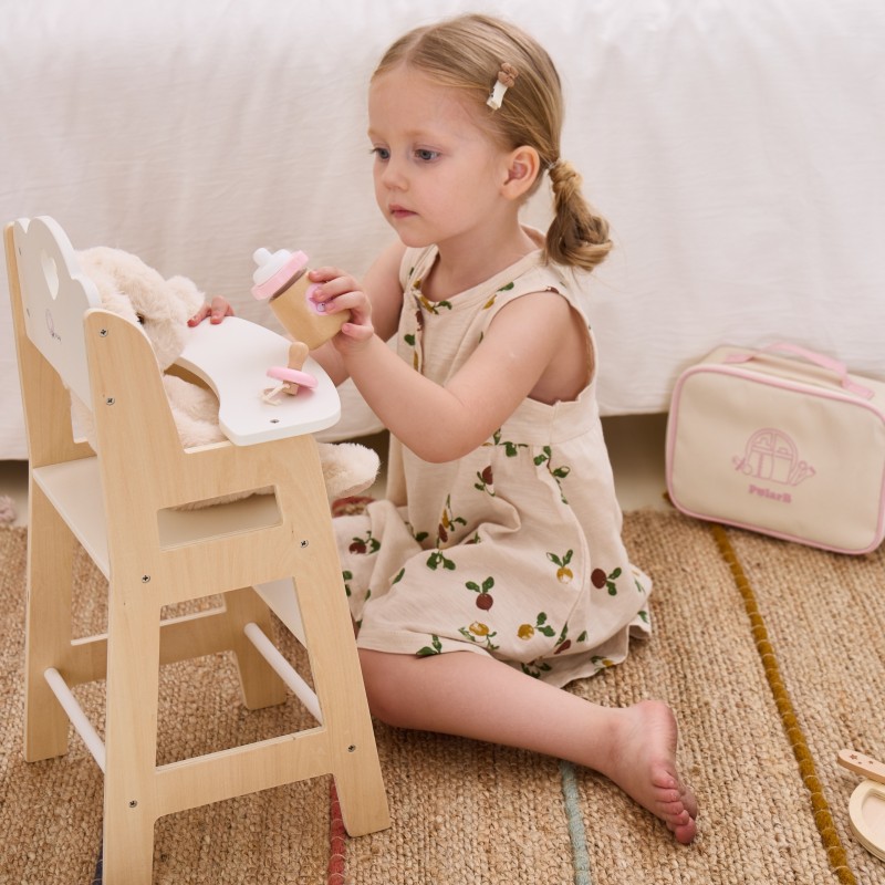 VIGA PolarB Drewniany Zestaw do Karmienia Lalki Torba - z Butelką i Śliniaczkiem