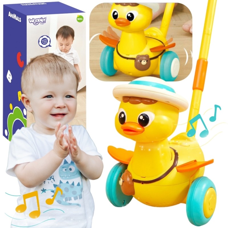 WOOPIE Interaktívna kačička na tlačenie | Tlačítko so zvukom, svetlom a mávajúcimi krídlami