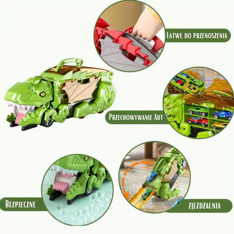 WOOPIE Dinosaurus 2v1 | Kufrík na autíčka a rozkladacia autodráha