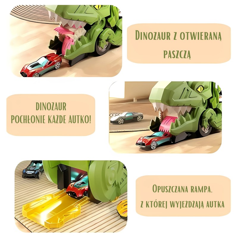 WOOPIE Dinosaurus 2v1 | Kufrík na autíčka a rozkladacia autodráha
