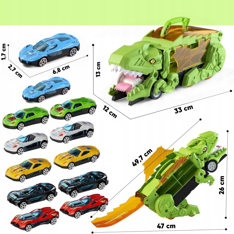 WOOPIE Dinosaurus 2v1 | Kufrík na autíčka a rozkladacia autodráha